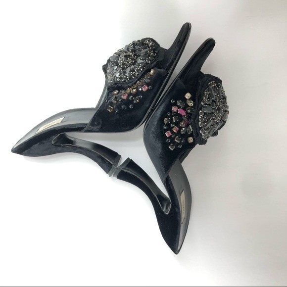 PRADA Velvet embelished heels Crystal Rhinestone curved heel 37.5 - Picture 14 of 16